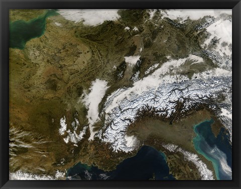 Framed True-Color view of Snow, Fog, and Low Clouds in Western Europe Print