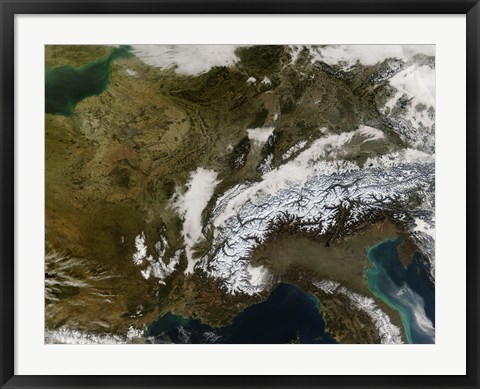 Framed True-Color view of Snow, Fog, and Low Clouds in Western Europe Print