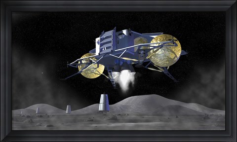 Framed Artist's Rendering of Astronauts Exploring Print