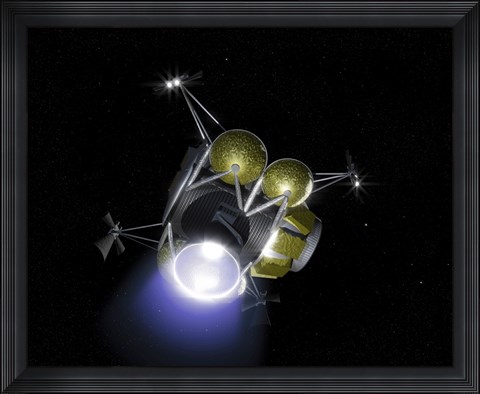 Framed Concept of a Crew Blasting off from the Moon&#39;s Surface in a Portion of a LunarLlander Print