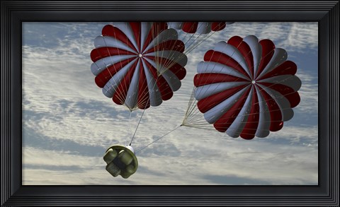 Framed Concept of the Second Stage Recovery Parachutes Opening as a Crew Exploration Vehicle Descends to Earth Print