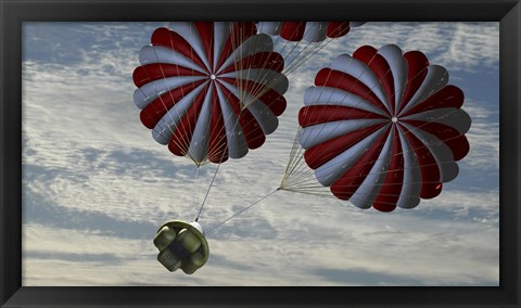 Framed Concept of the Second Stage Recovery Parachutes Opening as a Crew Exploration Vehicle Descends to Earth Print