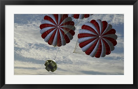 Framed Concept of the Second Stage Recovery Parachutes Opening as a Crew Exploration Vehicle Descends to Earth Print