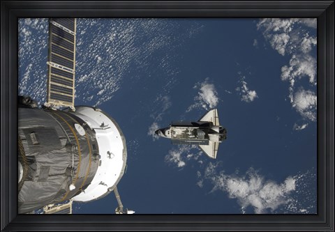 Framed Space Shuttle Endeavour, a Russian Spacecraft is Visible in the Foreground Print