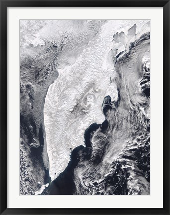 Framed Satellite view of Kamchatka Peninsula, Eastern Russia Print