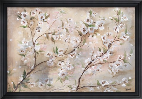 Framed Cherry Blossoms Taupe Landscape Print