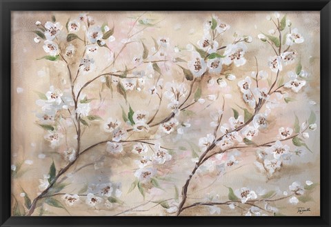 Framed Cherry Blossoms Taupe Landscape Print