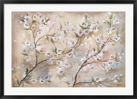 Framed Cherry Blossoms Taupe Landscape Print