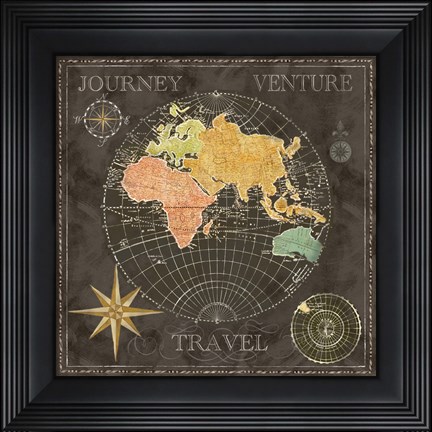 Framed Old World Journey Map Black II Print