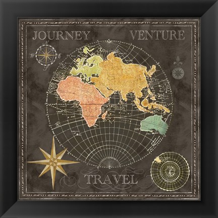 Framed Old World Journey Map Black II Print