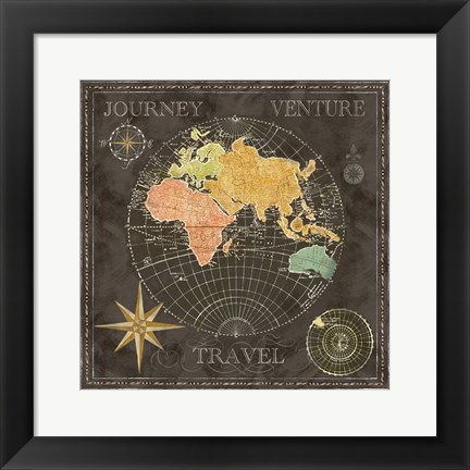 Framed Old World Journey Map Black II Print