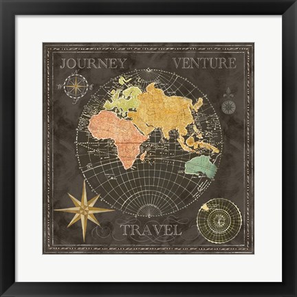 Framed Old World Journey Map Black II Print