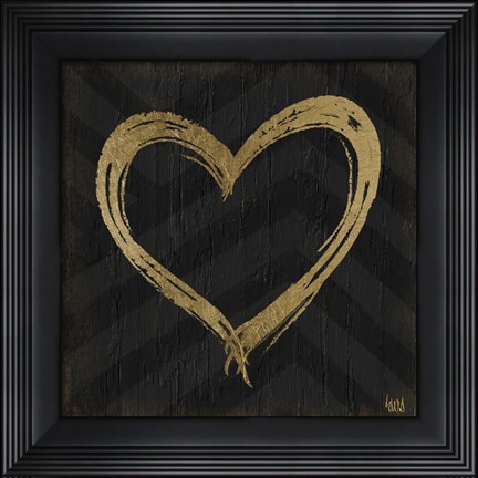 Framed Chevron Sentiments Gold Heart Trio II Print