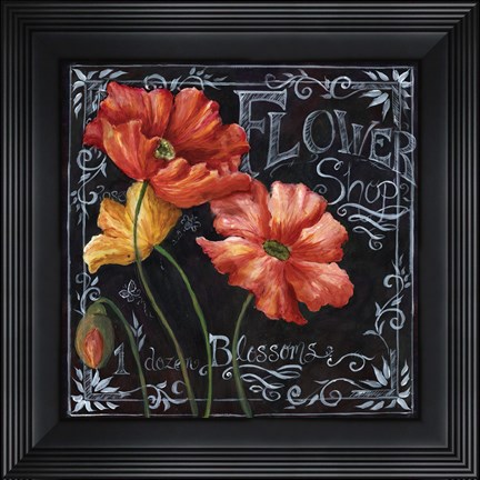 Framed Flowers in Bloom Chalkboard I Print