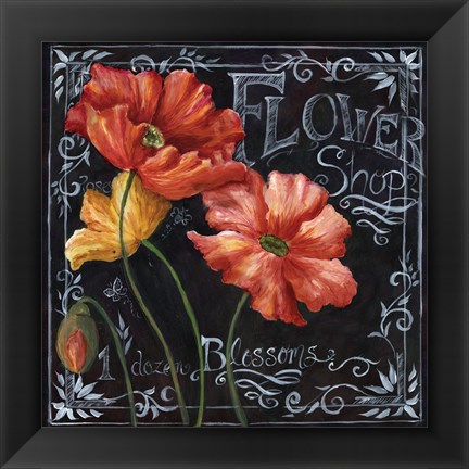 Framed Flowers in Bloom Chalkboard I Print