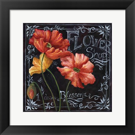 Framed Flowers in Bloom Chalkboard I Print