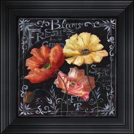 Framed Flowers in Bloom Chalkboard II Print