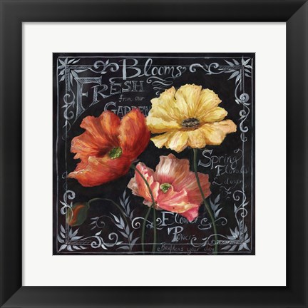 Framed Flowers in Bloom Chalkboard II Print