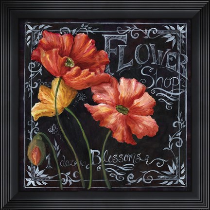 Framed Flowers in Bloom Chalkboard I Print