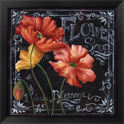 Framed Flowers in Bloom Chalkboard I Print