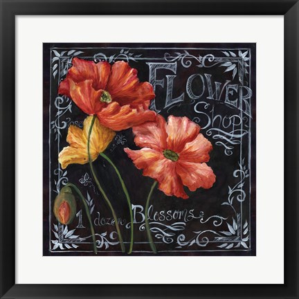 Framed Flowers in Bloom Chalkboard I Print