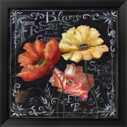 Framed Flowers in Bloom Chalkboard II Print