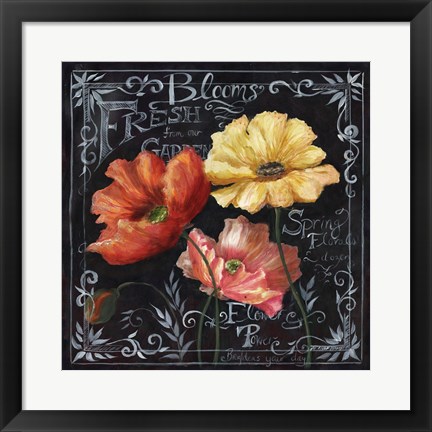 Framed Flowers in Bloom Chalkboard II Print