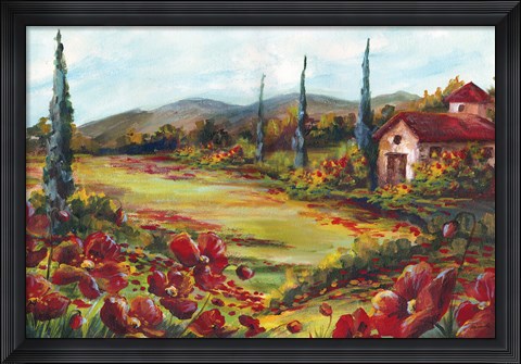 Framed Tuscan Poppy Landscape Print