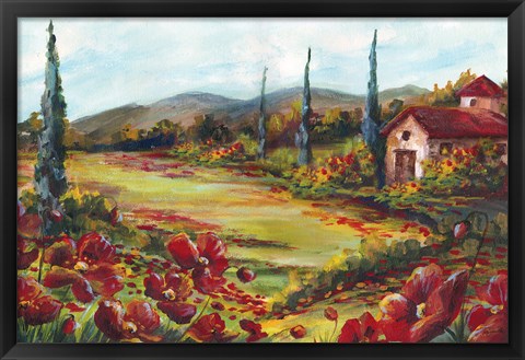 Framed Tuscan Poppy Landscape Print