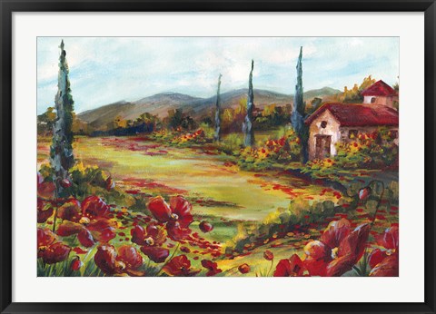 Framed Tuscan Poppy Landscape Print