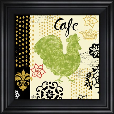 Framed Fleur d&#39;Lis Rooster I Print