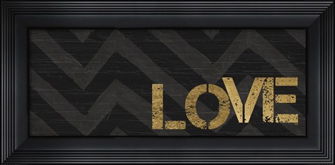 Framed Chevron Sentiments Black/Gold Panel III Print