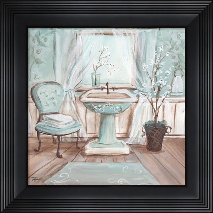 Framed Aqua Blossom Bath I Print