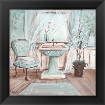 Framed Aqua Blossom Bath I Print