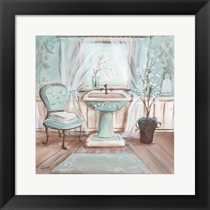 Framed Aqua Blossom Bath I Print