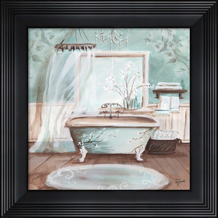 Framed Aqua Blossom Bath II Print
