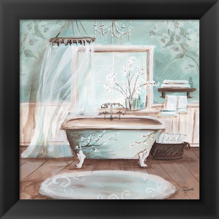 Framed Aqua Blossom Bath II Print