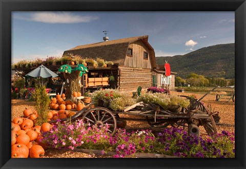 Framed Log Barn and Fruit Stand in Autumn, British Columbia, Canada Print