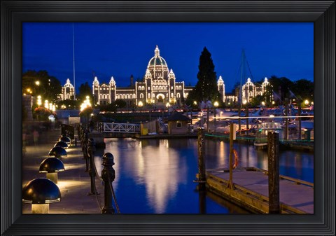 Framed Canada, British Columbia, Victoria, Inner Harbor at Dusk Print