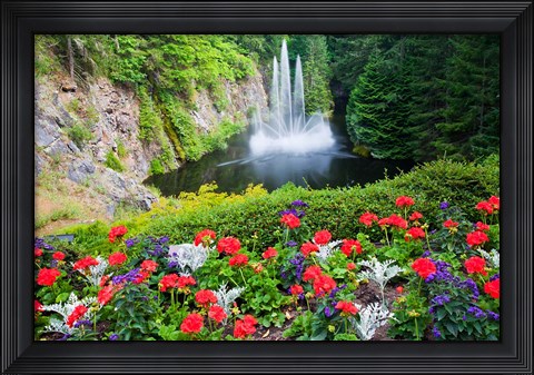Framed Butchart Gardens Water Fall, Victoria, British Columbia, Canada Print