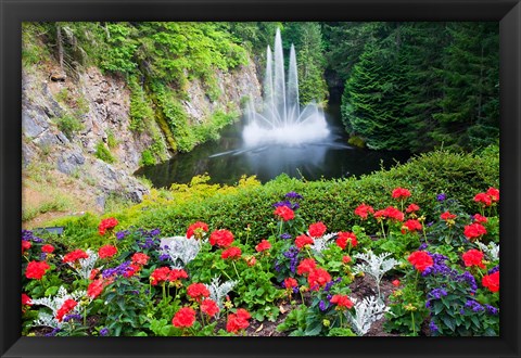 Framed Butchart Gardens Water Fall, Victoria, British Columbia, Canada Print