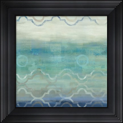 Framed Abstract Waves Blue/Gray I Print