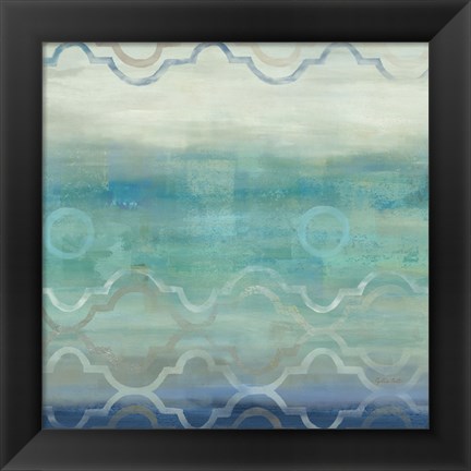 Framed Abstract Waves Blue/Gray I Print