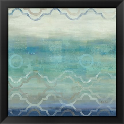 Framed Abstract Waves Blue/Gray I Print