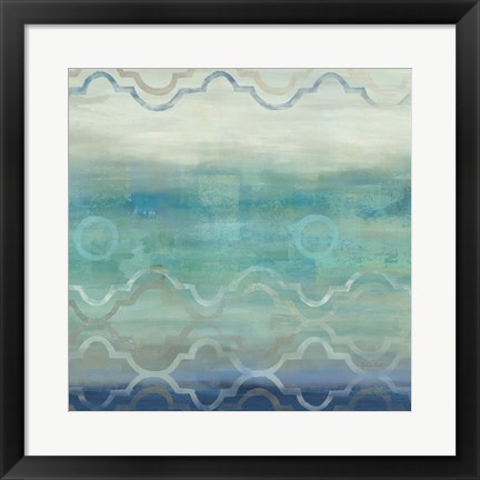 Framed Abstract Waves Blue/Gray I Print