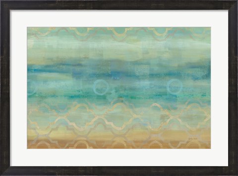 Framed Abstract Waves Blue Print