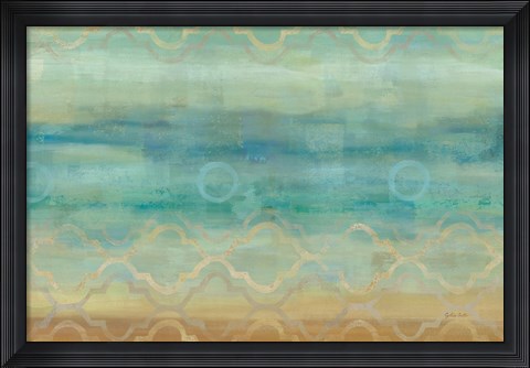 Framed Abstract Waves Blue Print