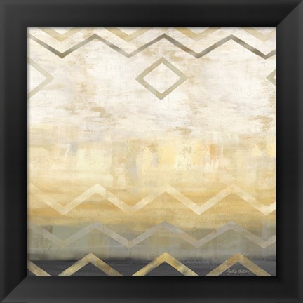 Framed Abstract Waves Black/Gold I Print