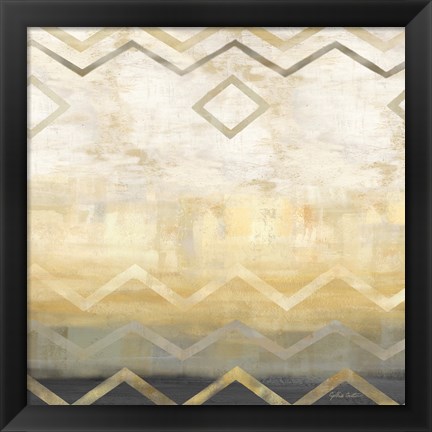 Framed Abstract Waves Black/Gold I Print