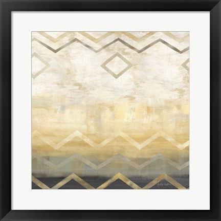 Framed Abstract Waves Black/Gold I Print